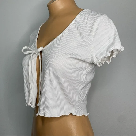 Just Polly New York Front Tie Trendy White Shirt Size medium - Picture 3 of 6